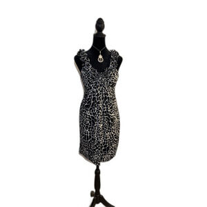 En Focus Studio Black + White Animal Print Dress — Ruffle Neckline